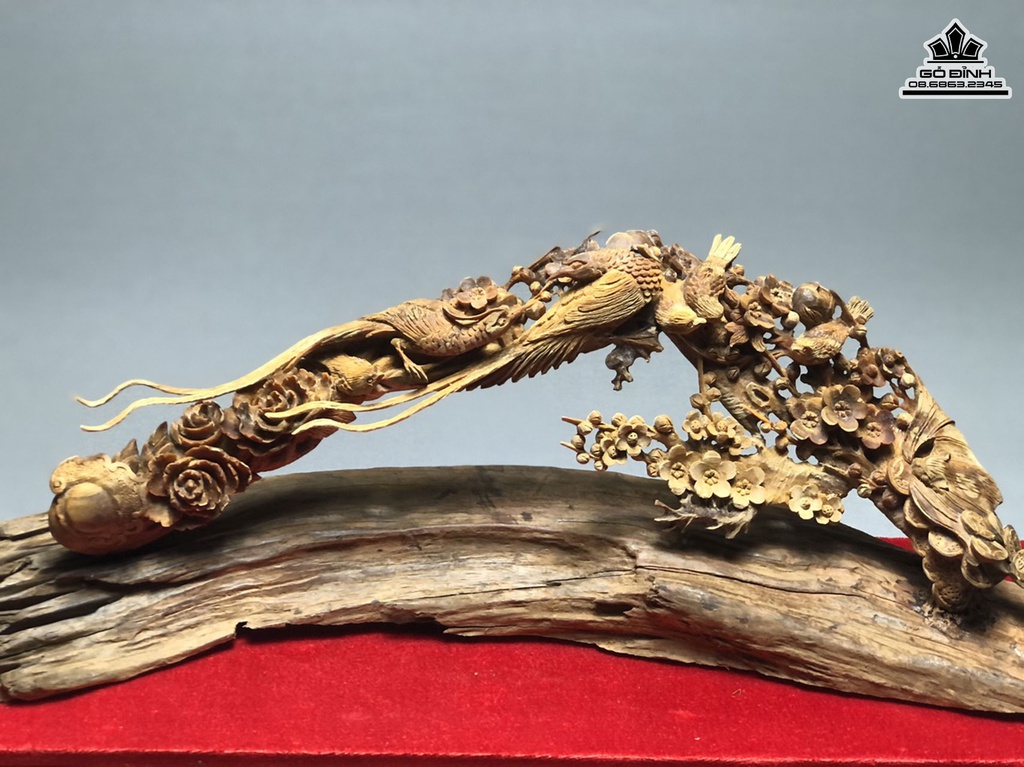 Cầu Như Ý Mai Điểu Gỗ Hoàng Đàn Cao 17 Ngang 40 Sâu 8 (cm) 0