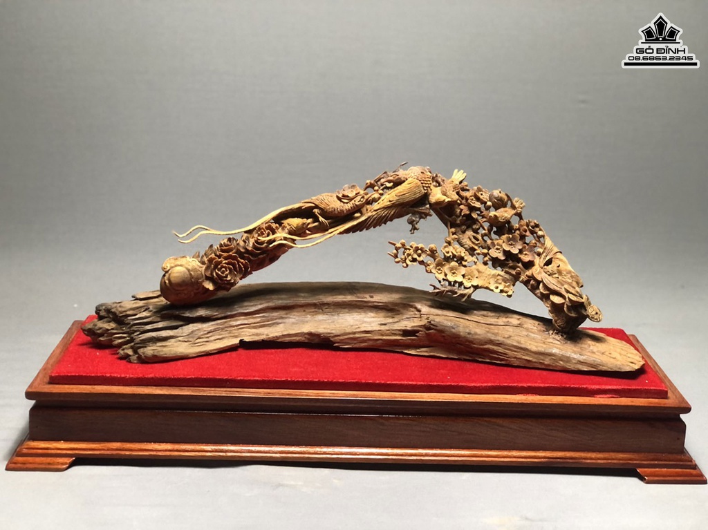 Cầu Như Ý Mai Điểu Gỗ Hoàng Đàn Cao 17 Ngang 40 Sâu 8 (cm) 3