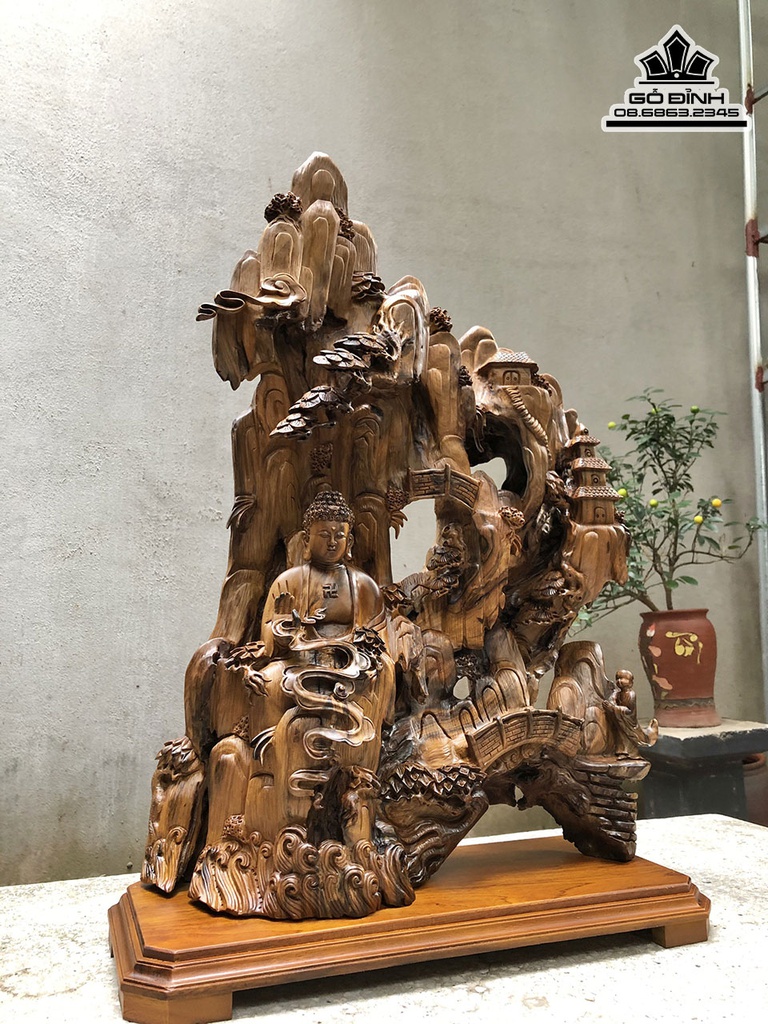 Tượng Nhất Tam Bái Phật Gỗ Bách Xanh Cao 76 Ngang  55 Sâu 20 (cm) 0