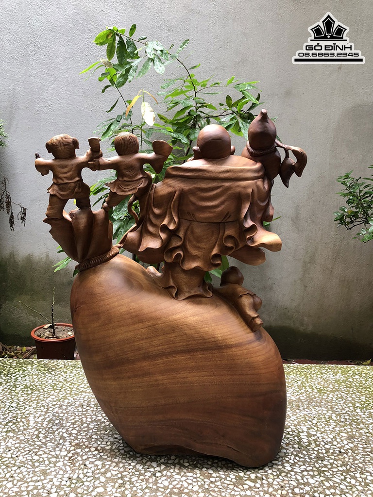 Tượng Phật Di Lặc Tam Phúc Đứng Bao Tiền Gỗ Xá Xị Cao 60 Ngang 45 Sâu 21 (cm) 2