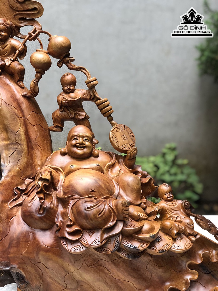 Tượng Phật Di Lặc Ngũ Phúc Gỗ Xá Xị Cao 73 Ngang 86 Sâu 30 (cm) 0