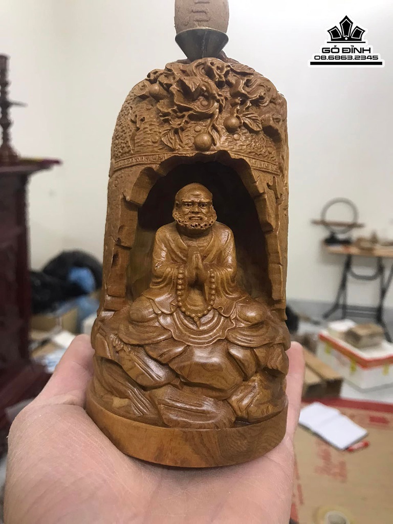 Tượng Đạt Ma Xông Trầm Gỗ Bách Xanh Cao 20 Đường Kính 9 (cm) 2
