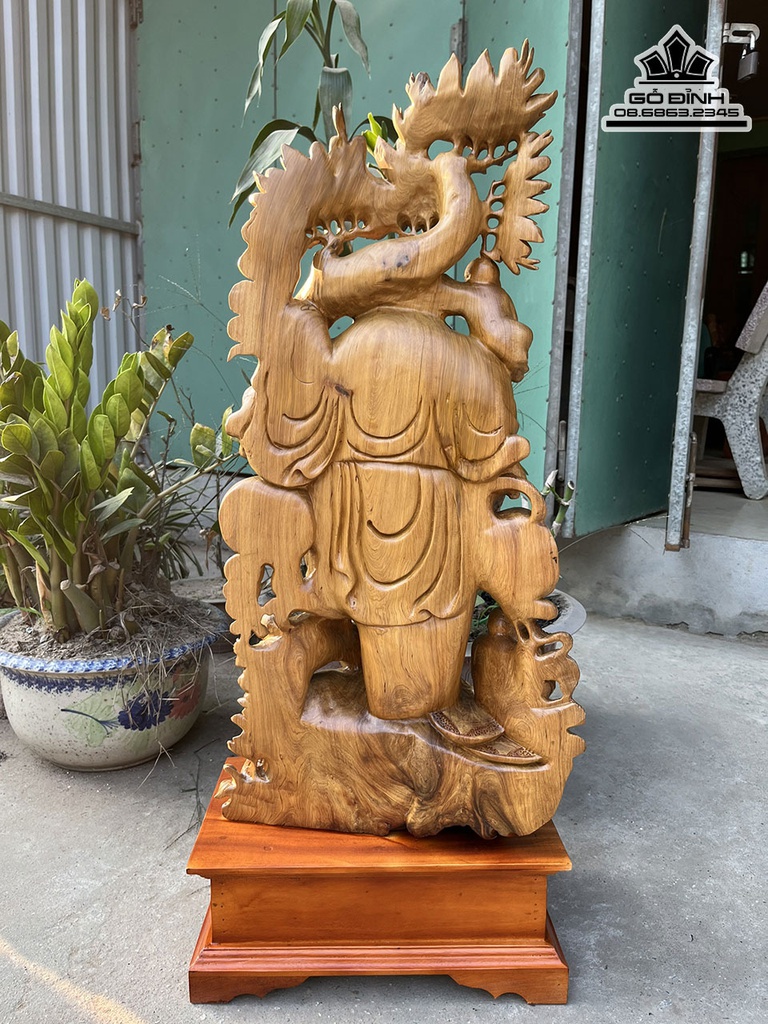 Tượng Phật Di Lặc Ngũ Phúc Đứng Bao Tiền Gỗ Bách Xanh Cao 90 Ngang 40 Sâu 26 (cm) 0