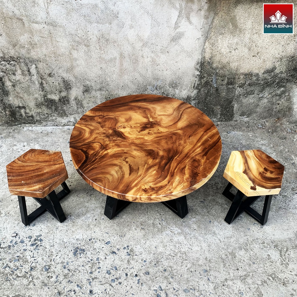 Bộ Bàn Trà 2 Ghế Gỗ Me Tây Đường Kính 80 (cm)0