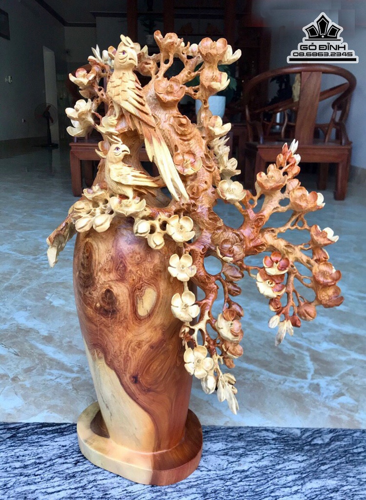 Bình Hoa Mai Điểu Gỗ Hương Cao 61 Ngang 42 Sâu 23 (cm) 1