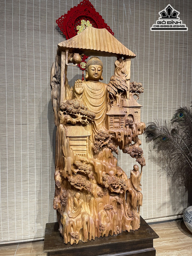 Tượng Nhất Tâm Bái Phật Gỗ Ngọc Am Liền Khối Cao 118 Ngang 52 Sâu 24 Cả Kỷ 148 (cm) 1