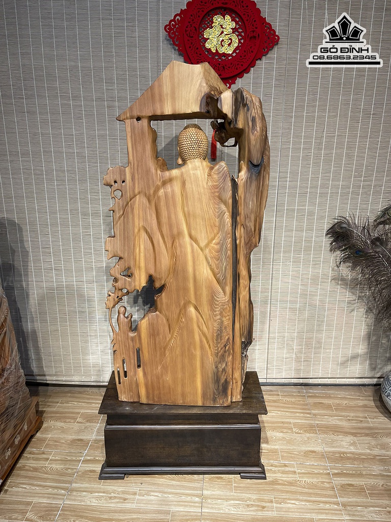 Tượng Nhất Tâm Bái Phật Gỗ Ngọc Am Liền Khối Cao 118 Ngang 52 Sâu 24 Cả Kỷ 148 (cm) 3