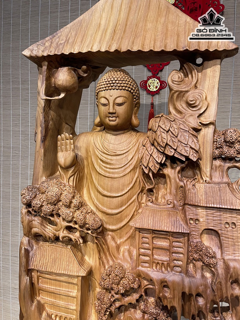 Tượng Nhất Tâm Bái Phật Gỗ Ngọc Am Liền Khối Cao 118 Ngang 52 Sâu 24 Cả Kỷ 148 (cm)4
