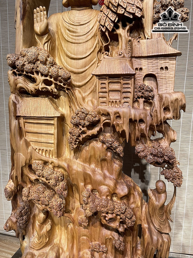 Tượng Nhất Tâm Bái Phật Gỗ Ngọc Am Liền Khối Cao 118 Ngang 52 Sâu 24 Cả Kỷ 148 (cm)5