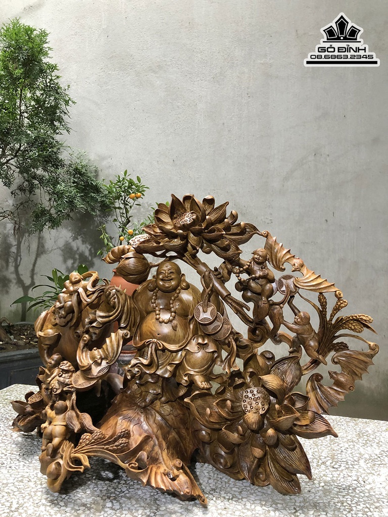 Tượng Phật Di Lặc Ngũ Phúc Gỗ Bách Xanh Cao 63 Ngang 75 Sâu 30 (cm) 0