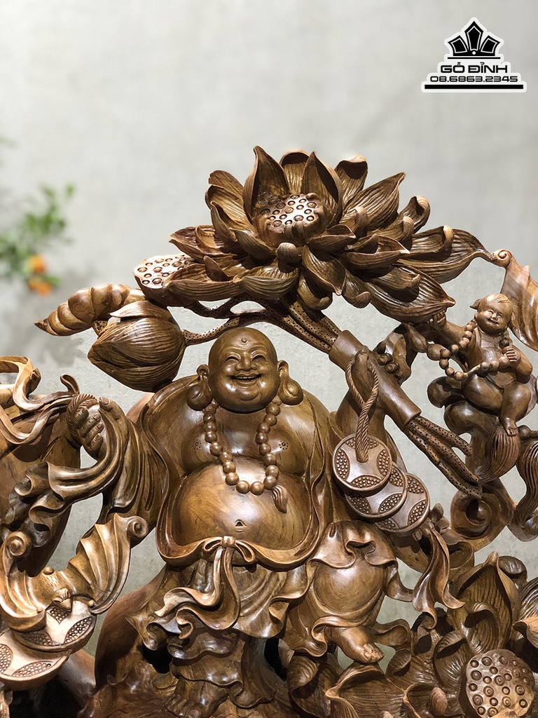 Tượng Phật Di Lặc Ngũ Phúc Gỗ Bách Xanh Cao 63 Ngang 75 Sâu 30 (cm) 1