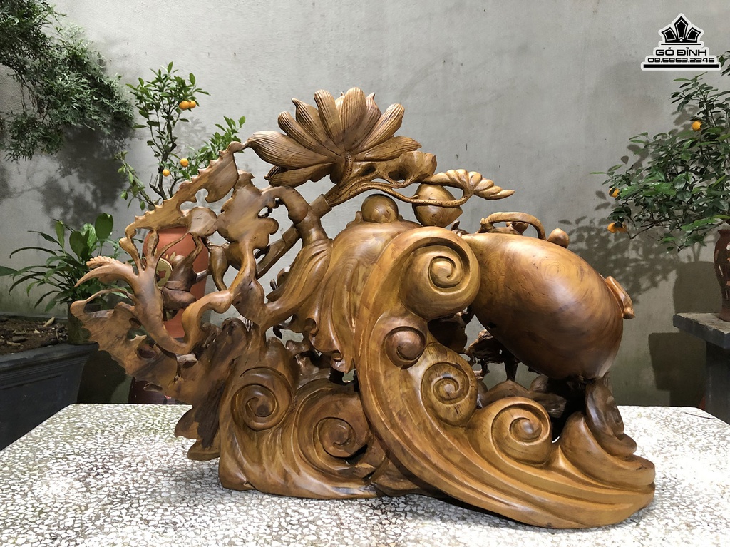 Tượng Phật Di Lặc Ngũ Phúc Gỗ Bách Xanh Cao 63 Ngang 75 Sâu 30 (cm) 2