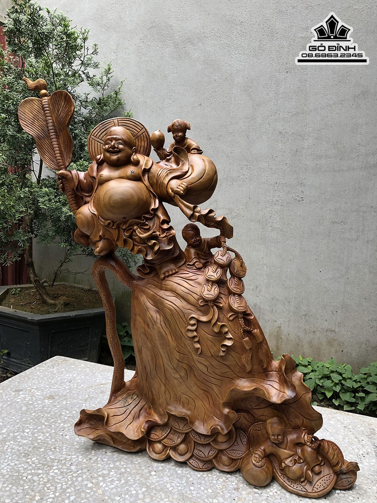 Tượng Di Lặc Tam Phúc Gỗ Xá Xị Cao 76 Ngang 70 Sâu 23 (cm) 1