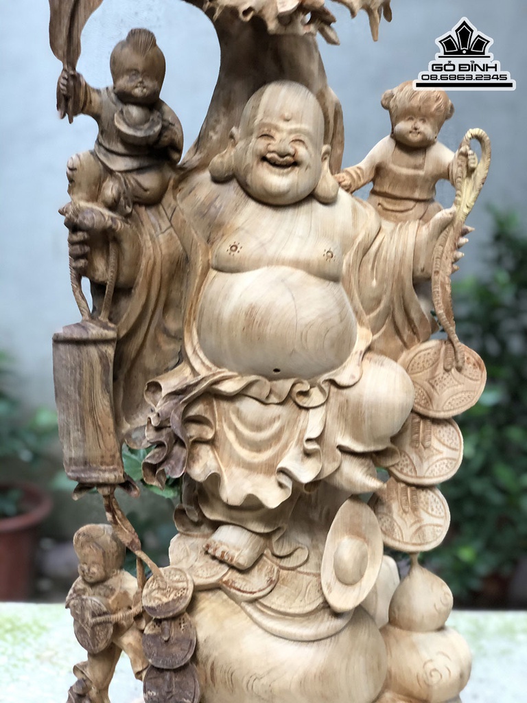 Tượng Phật Di Lặc Tam Phúc Gỗ Ngọc Am Cao 82 Ngang  30 Sâu 20 (cm) 2