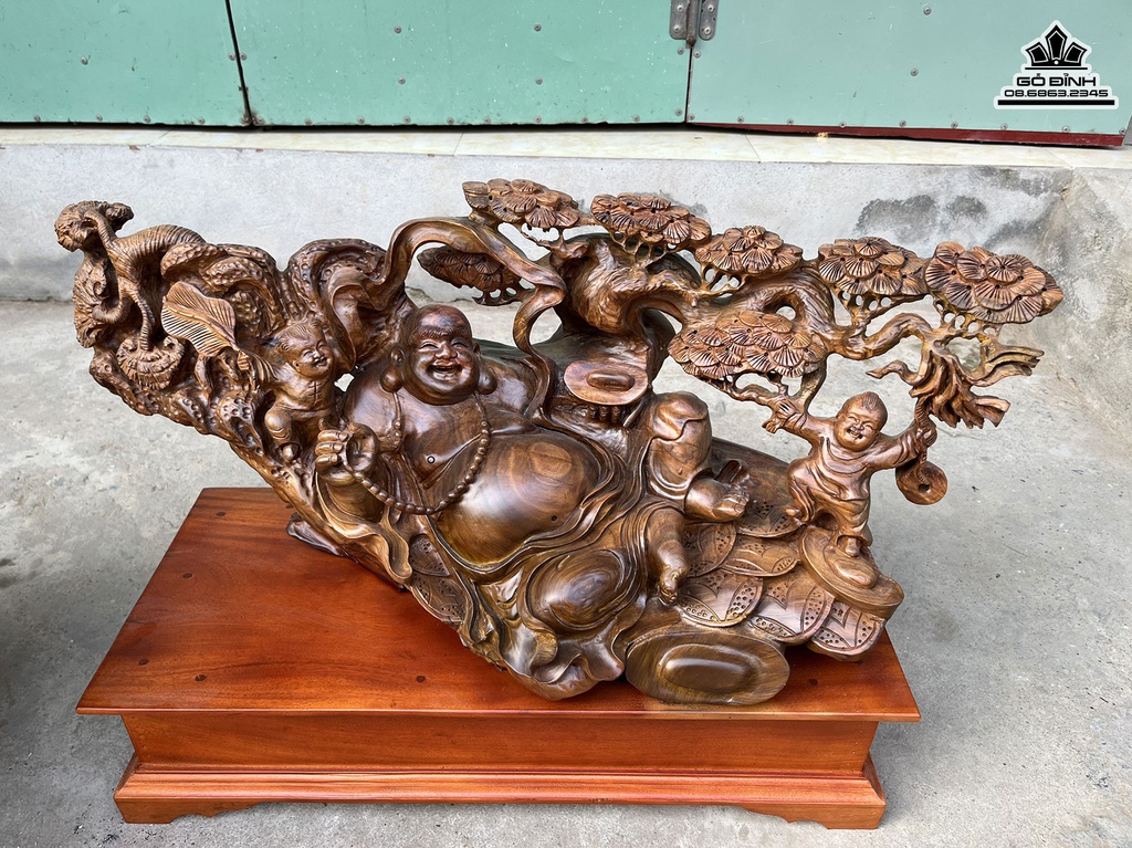 Tượng Phật Di Lặc Gỗ Bách Xanh Cao 30 Ngang 70 Sâu 30 (cm) 1