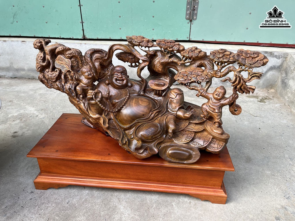 Tượng Phật Di Lặc Gỗ Bách Xanh Cao 30 Ngang 70 Sâu 30 (cm)2