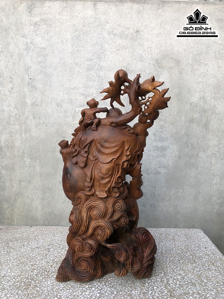 Tượng Phật Di Lặc Tam Phúc Gỗ Xá Xị (Gù Hương) Cao 80 Ngang 45 Sâu 35 (cm) 2