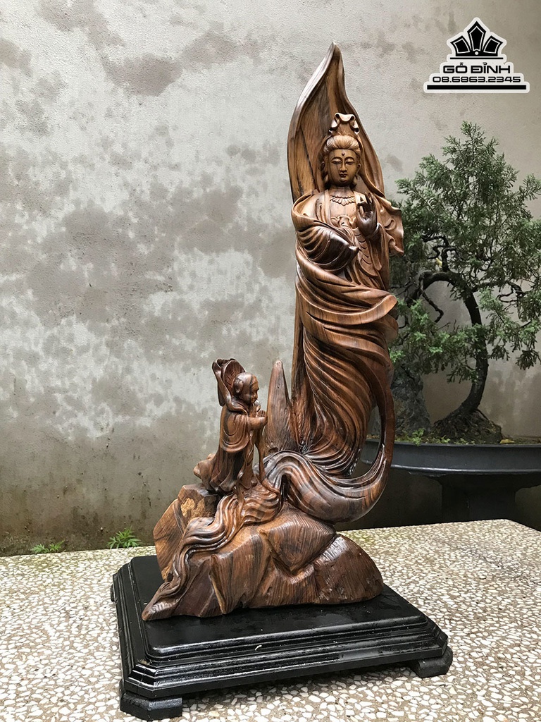 Tượng Phật Quan Âm  Gỗ Bách Xanh Cao 70 Ngang 32 Sâu 24 (cm) 0