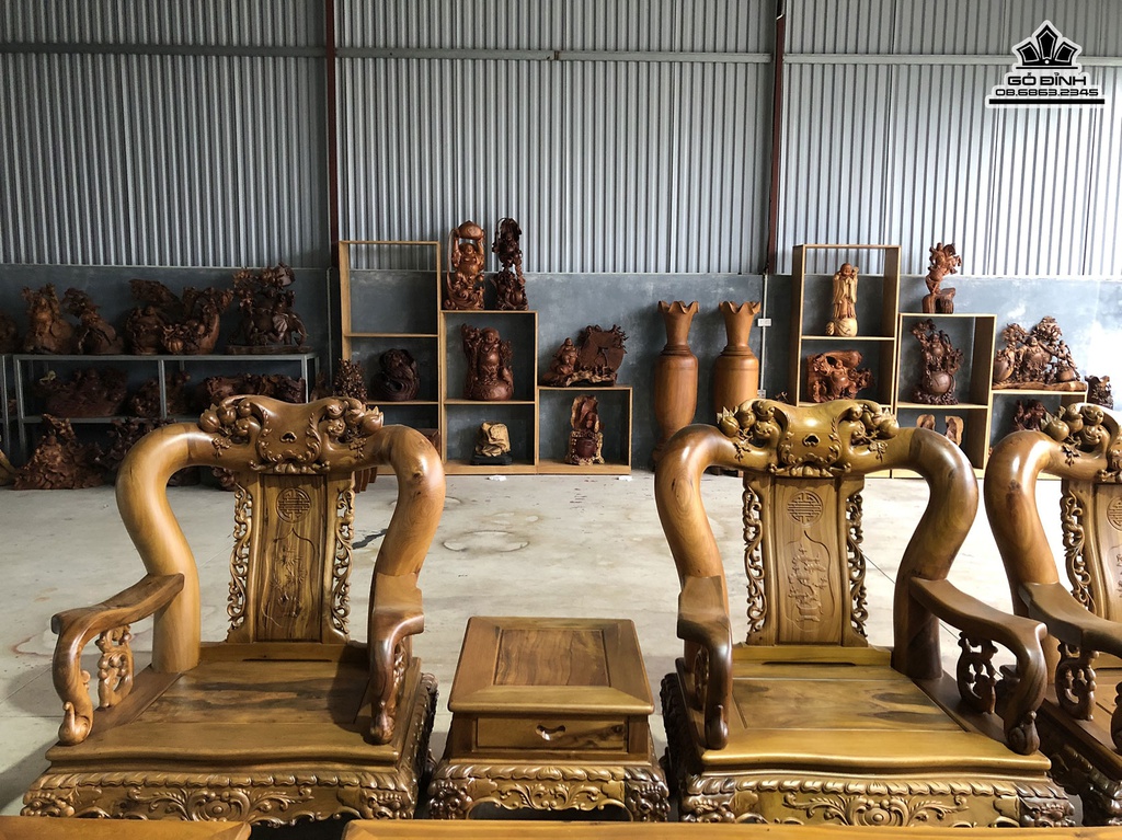 Bộ Bàn Ghế Trường Kỷ Minh Đào Gỗ Bách Xanh Tay 14 11 Món 2