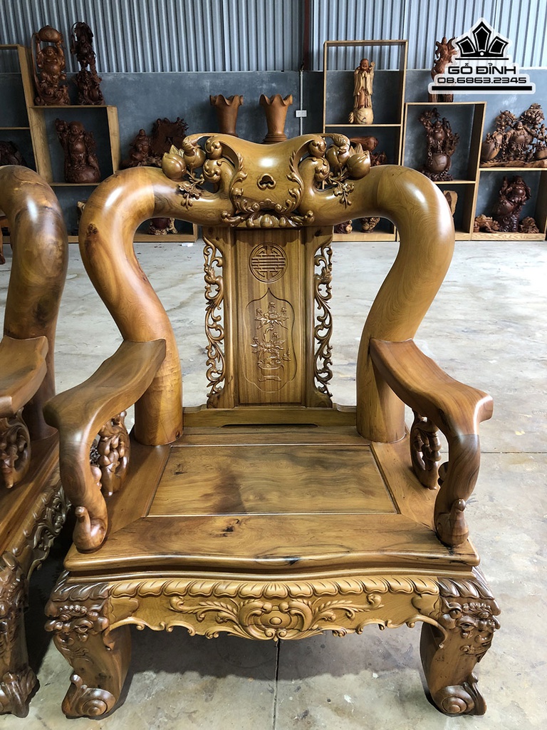 Bộ Bàn Ghế Trường Kỷ Minh Đào Gỗ Bách Xanh Tay 14 11 Món4