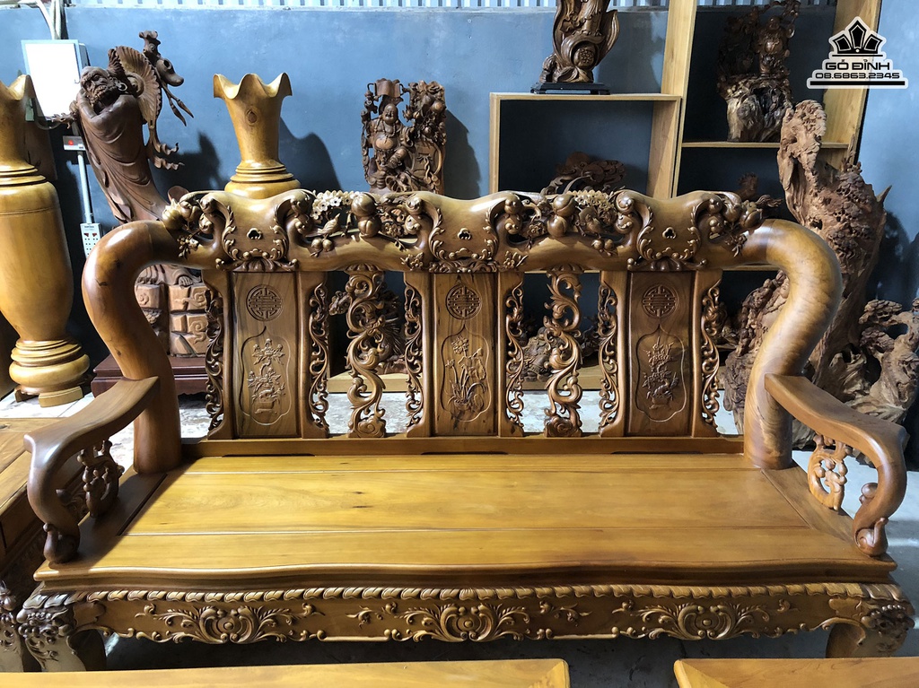 Bộ Bàn Ghế Trường Kỷ Minh Đào Gỗ Bách Xanh Tay 14 11 Món 5