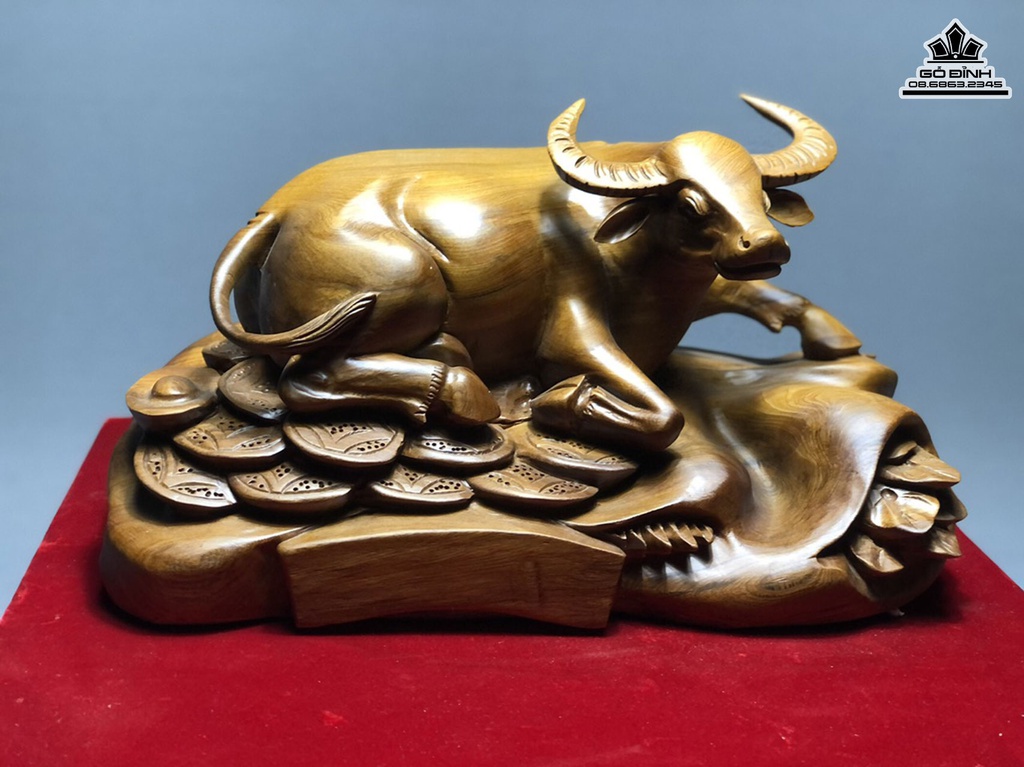 Tượng Trâu Tài Lộc Gỗ Ngọc Am Cao 22 Ngang 38 Sâu 20 (cm) 2