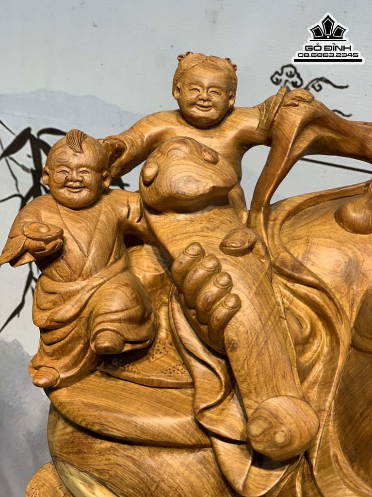 Tượng Phật Di Lặc Ngũ Phúc Gỗ Hương Ôm Đá Cao 51 Ngang 75 Sâu 40 (cm) 3