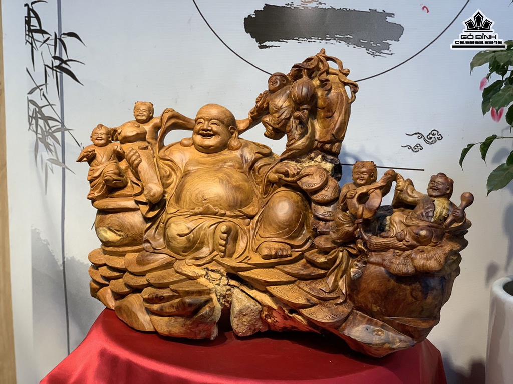 Tượng Phật Di Lặc Ngũ Phúc Gỗ Hương Ôm Đá Cao 51 Ngang 75 Sâu 40 (cm) 5
