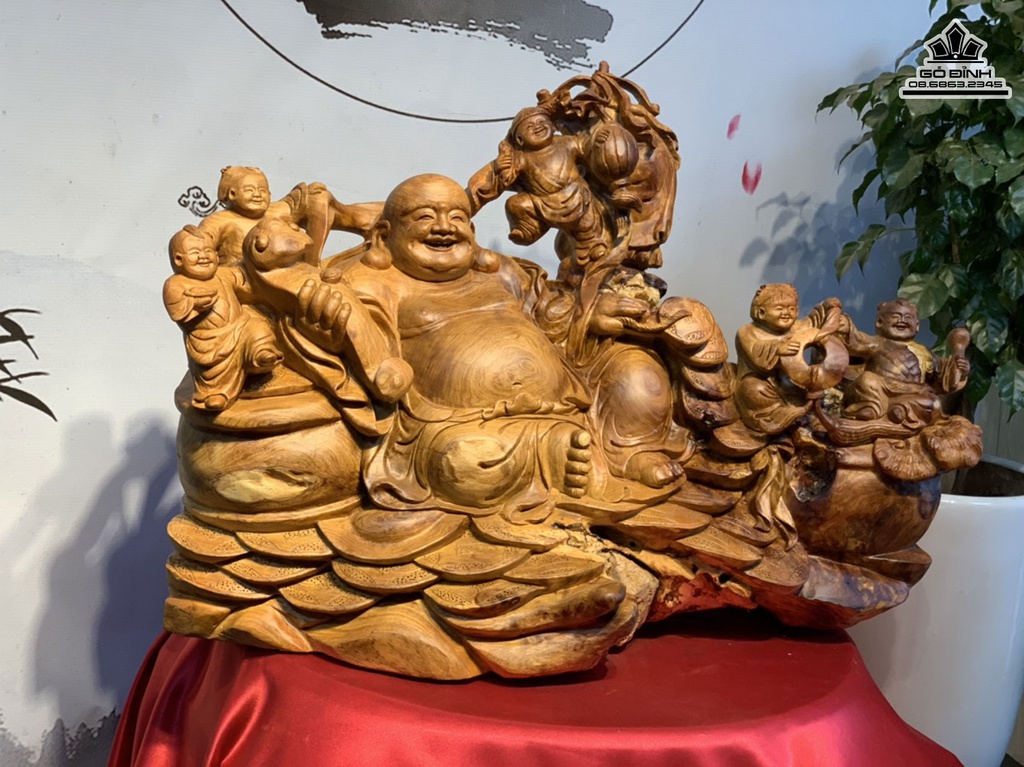 Tượng Phật Di Lặc Ngũ Phúc Gỗ Hương Ôm Đá Cao 51 Ngang 75 Sâu 40 (cm)6