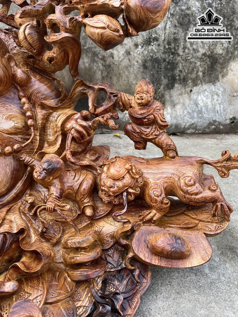 Tượng Phật Di Lặc Ngũ Phúc Gỗ Hương Cao 80 Ngang 80 Sâu 500