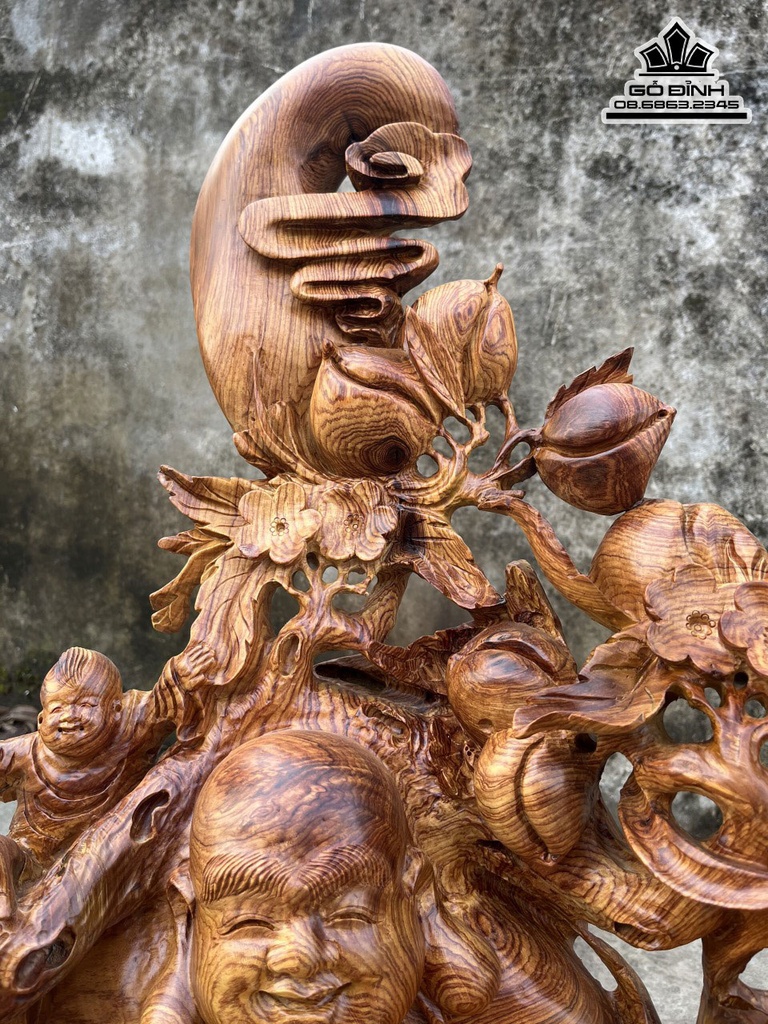 Tượng Phật Di Lặc Ngũ Phúc Gỗ Hương Cao 80 Ngang 80 Sâu 50 3