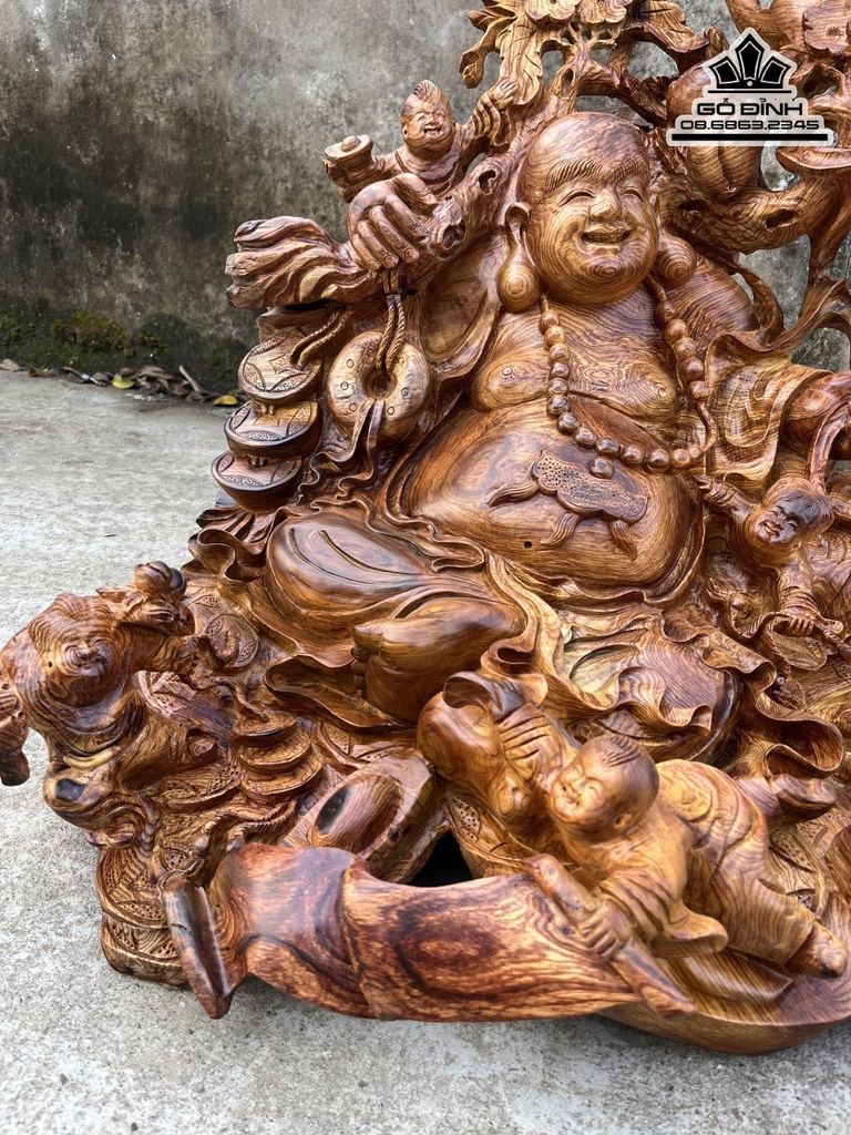 Tượng Phật Di Lặc Ngũ Phúc Gỗ Hương Cao 80 Ngang 80 Sâu 505