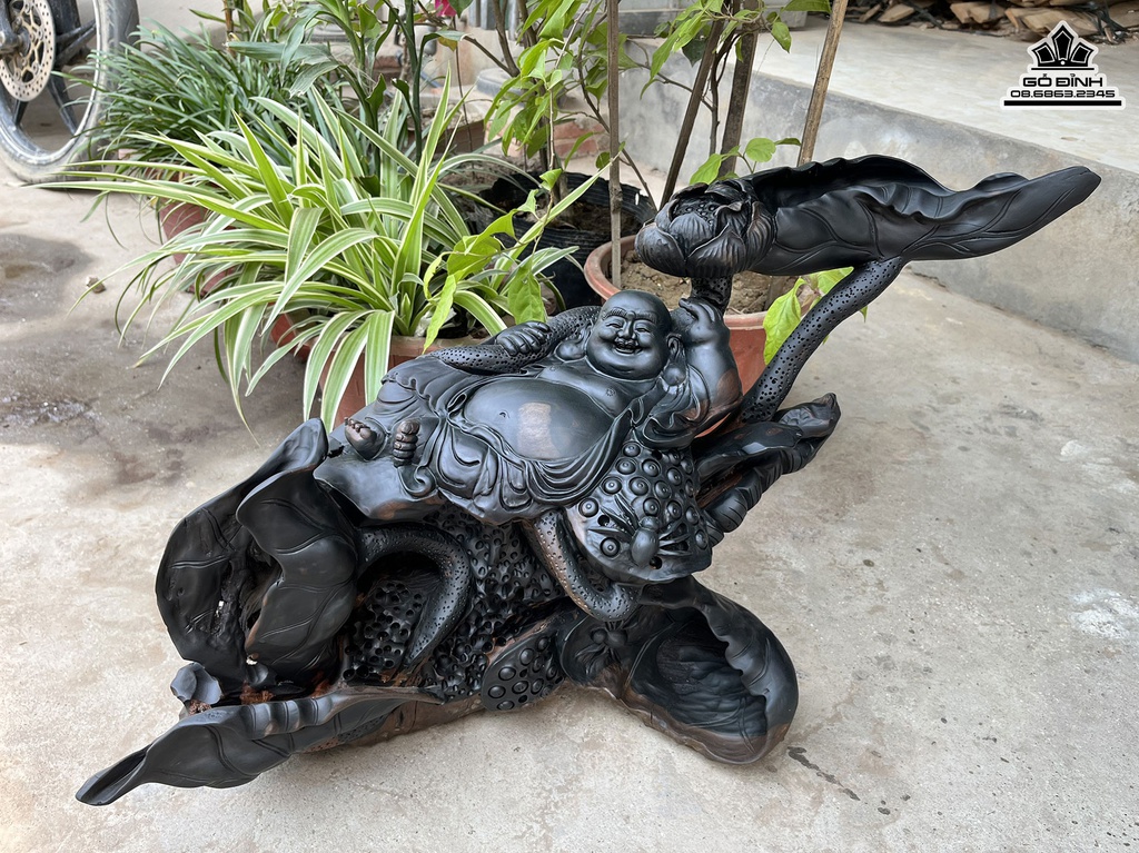 Tượng Phật Di Lặc Gỗ Mun Sừng Nguyên Khối Cao 43 Ngang 60 Sâu 25 (cm) 0