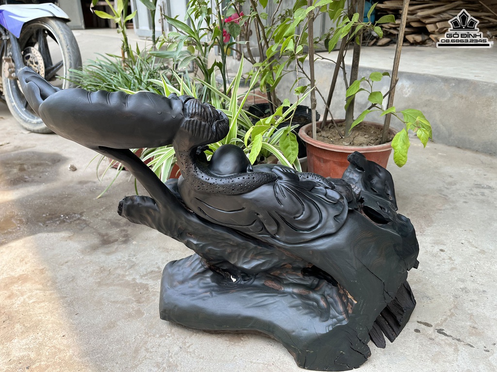 Tượng Phật Di Lặc Gỗ Mun Sừng Nguyên Khối Cao 43 Ngang 60 Sâu 25 (cm) 1