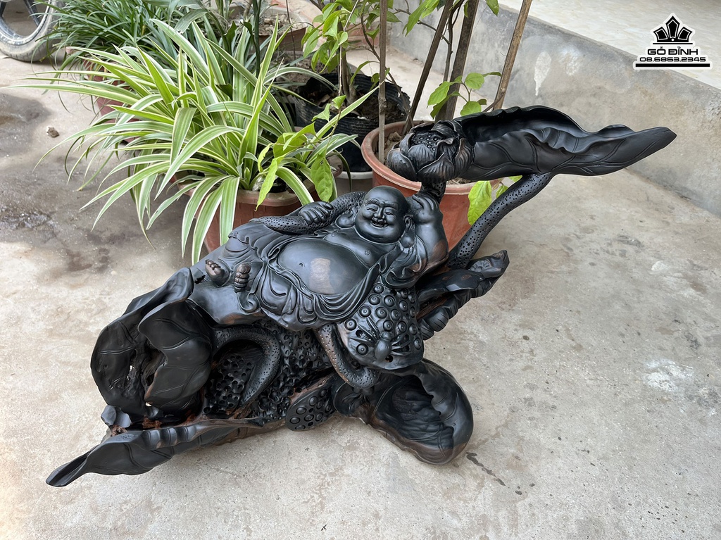 Tượng Phật Di Lặc Gỗ Mun Sừng Nguyên Khối Cao 43 Ngang 60 Sâu 25 (cm) 2