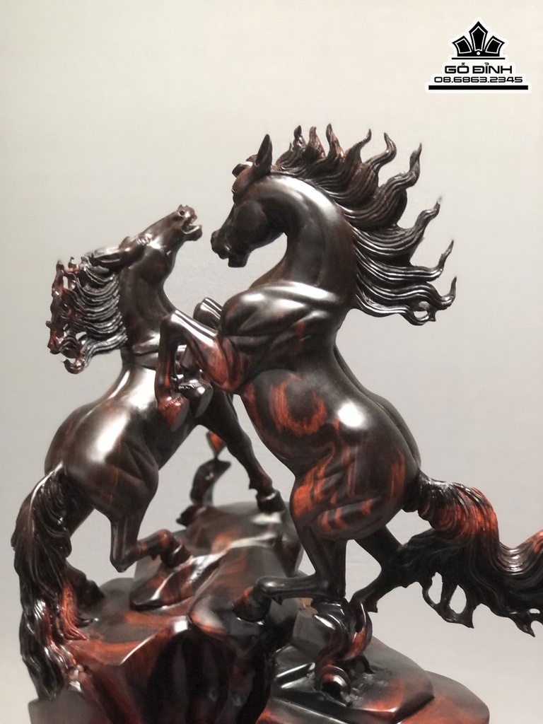 Tượng Ngựa (Song Mã Uyên Ương) Gỗ Trắc Cao 58 Ngang 35 Sâu 19 (cm) 0