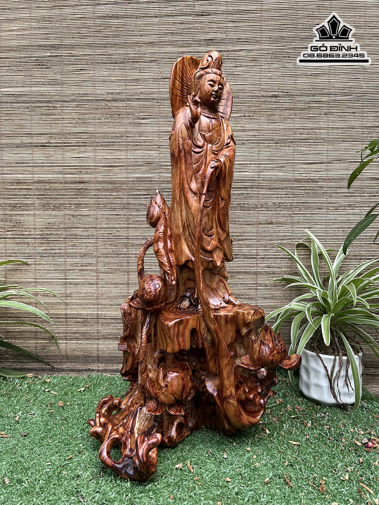 Tượng Phật Quan Âm Gỗ Sưa Cao 44 Ngang 21 Sâu 20 (cm) 2