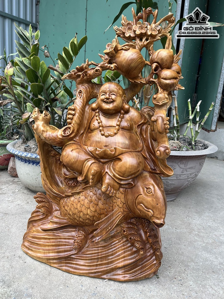Tượng Phật Di Lặc Ngồi Cá Gỗ Xá Xị (Gù Hương) Cao 70 Ngang 40 Sâu 20 (cm) 0