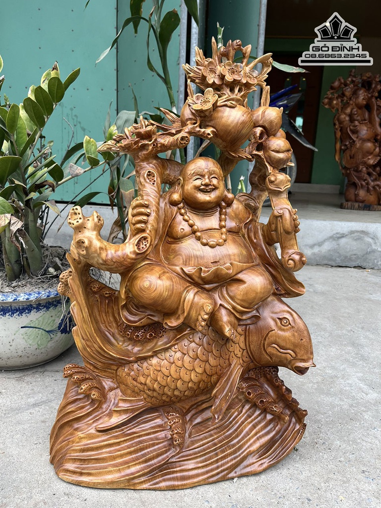 Tượng Phật Di Lặc Ngồi Cá Gỗ Xá Xị (Gù Hương) Cao 70 Ngang 40 Sâu 20 (cm) 1