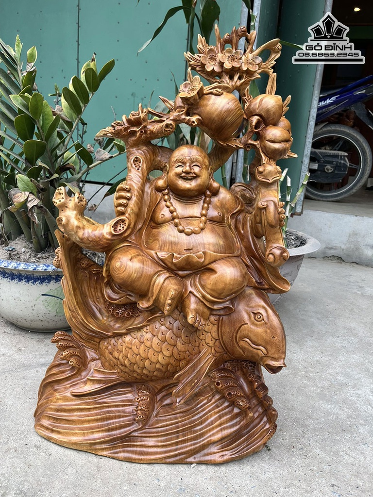 Tượng Phật Di Lặc Ngồi Cá Gỗ Xá Xị (Gù Hương) Cao 70 Ngang 40 Sâu 20 (cm) 3
