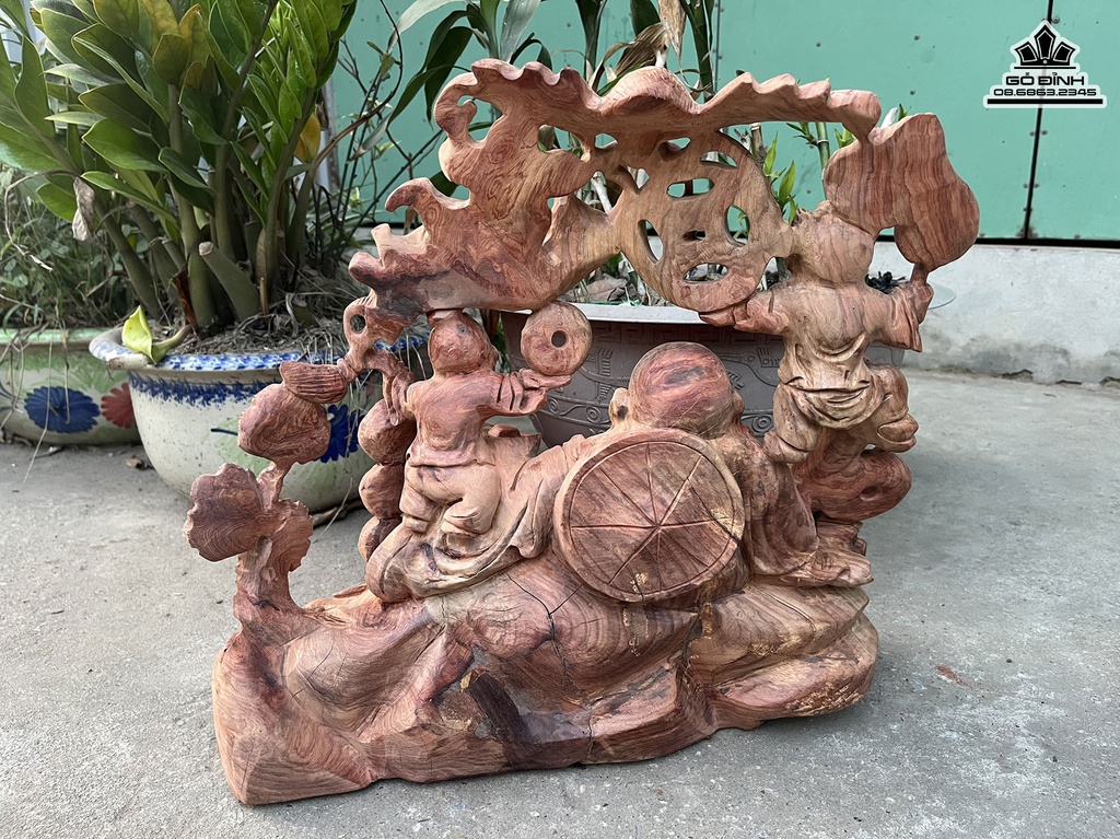 Tượng Phật Di Lặc Di Lặc Tam Phúc Gỗ Hương Cao 45 Ngang 50 Sâu 20 (cm) 0