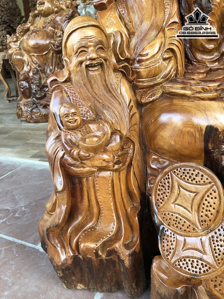 Tượng Phúc Lộc Thọ (Tam Đa) Gỗ Ngọc Am Cao 86 Ngang 50 Sâu 45 (cm) 0