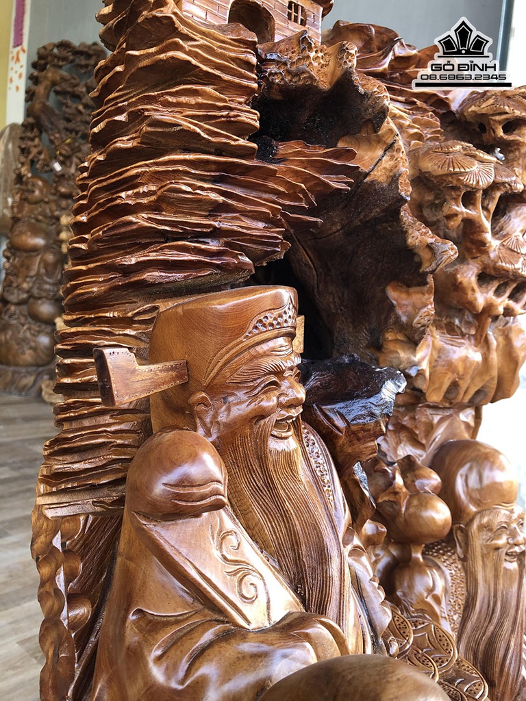 Tượng Phúc Lộc Thọ (Tam Đa) Gỗ Ngọc Am Cao 86 Ngang 50 Sâu 45 (cm) 1