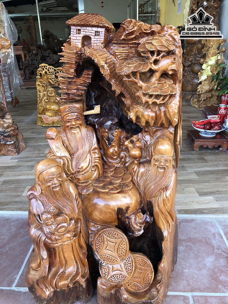 Tượng Phúc Lộc Thọ (Tam Đa) Gỗ Ngọc Am Cao 86 Ngang 50 Sâu 45 (cm) 6