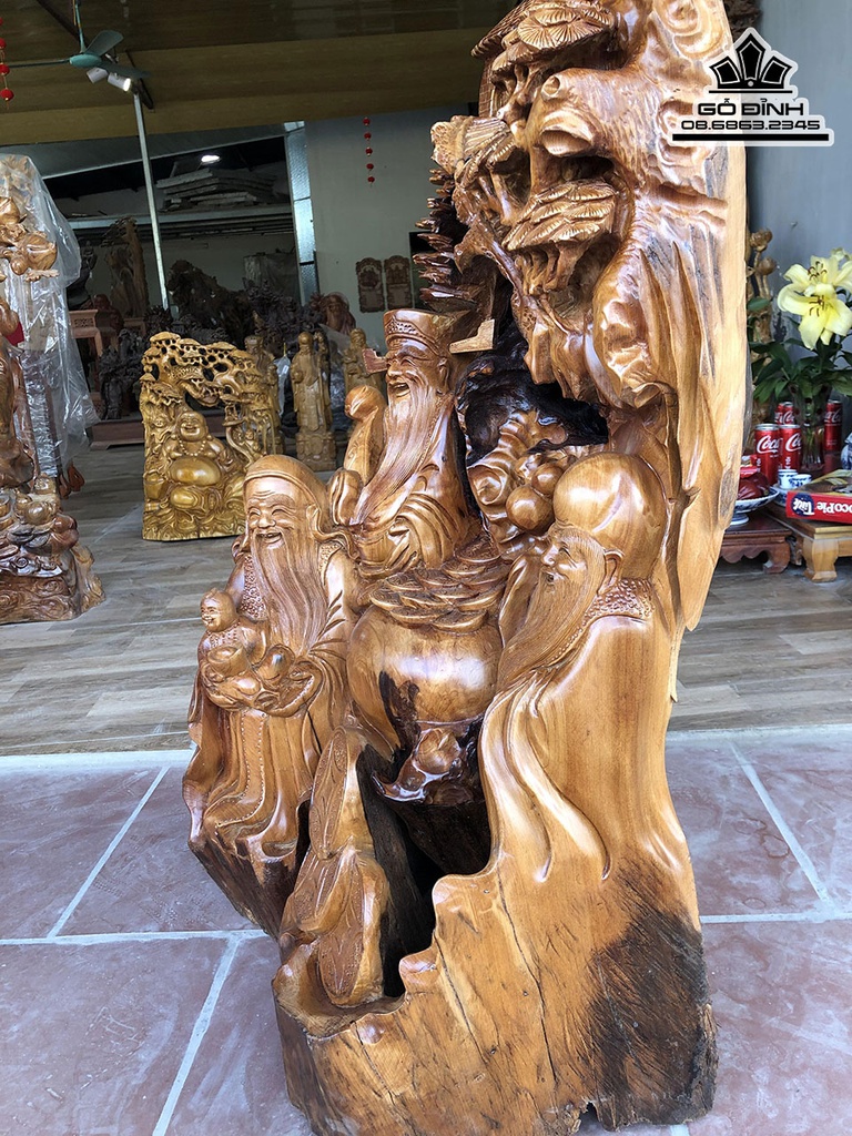 Tượng Phúc Lộc Thọ (Tam Đa) Gỗ Ngọc Am Cao 86 Ngang 50 Sâu 45 (cm) 9
