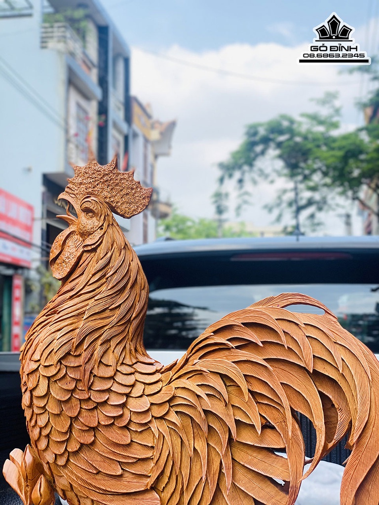 Tượng Gà Trống  (Nhất Kê) Gỗ Hương Liền Khối Cao 83 Ngang 52 Sâu 55 (cm) 0
