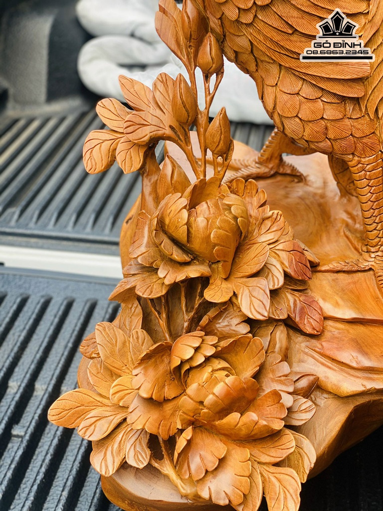 Tượng Gà Trống  (Nhất Kê) Gỗ Hương Liền Khối Cao 83 Ngang 52 Sâu 55 (cm) 3