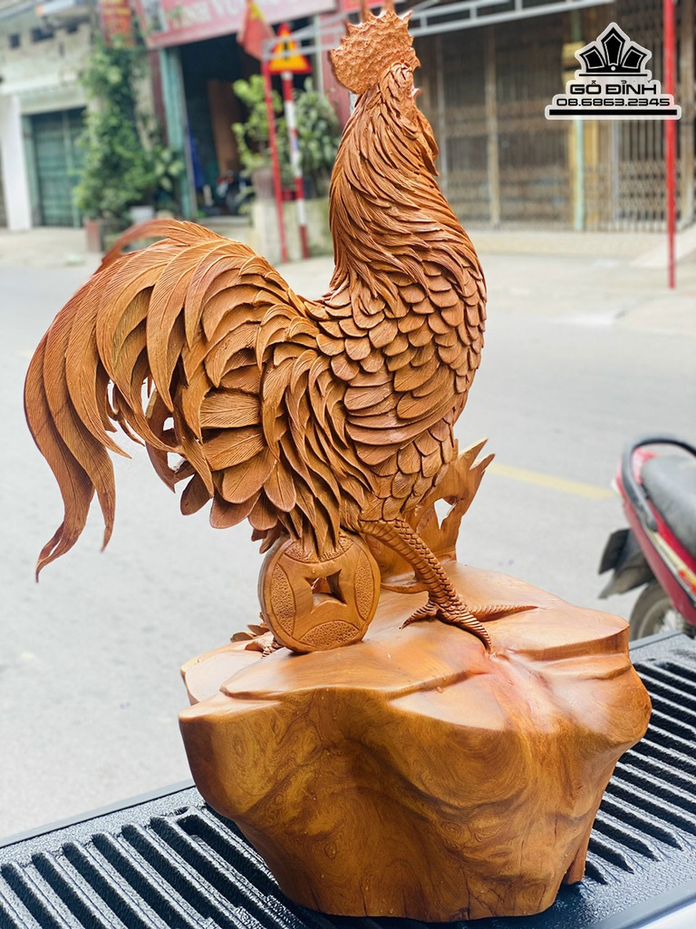 Tượng Gà Trống  (Nhất Kê) Gỗ Hương Liền Khối Cao 83 Ngang 52 Sâu 55 (cm)5