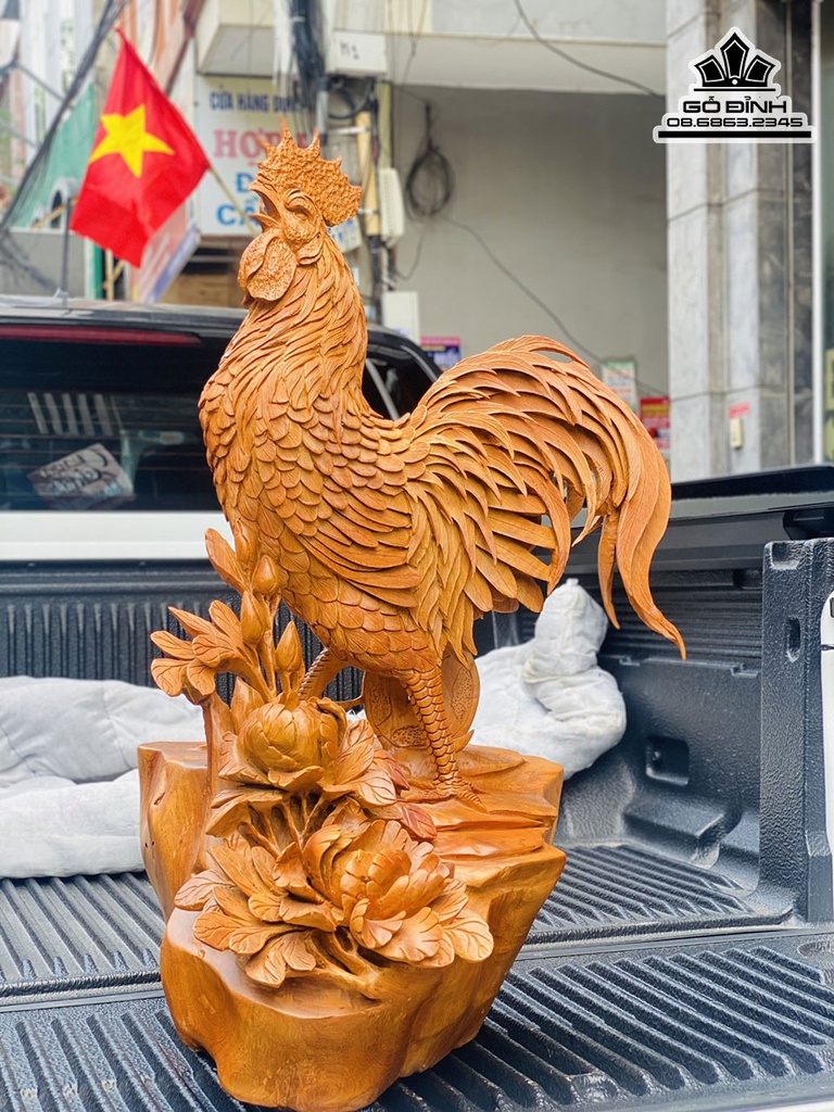 Tượng Gà Trống  (Nhất Kê) Gỗ Hương Liền Khối Cao 83 Ngang 52 Sâu 55 (cm) 7