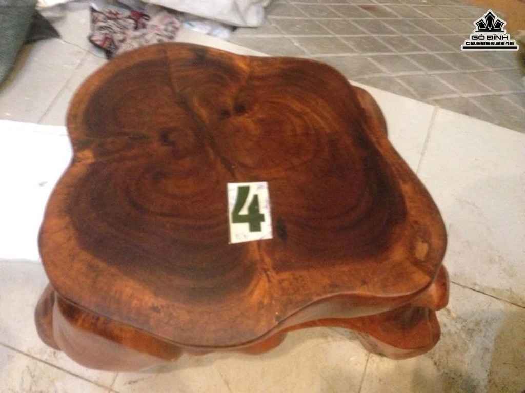Bộ Bàn 5 Đôn Gốc Cây Gỗ Gõ Vàng Bàn Cao 59 Ngang 150 Sâu 102 Mặt 70-58 (cm)BG59 5